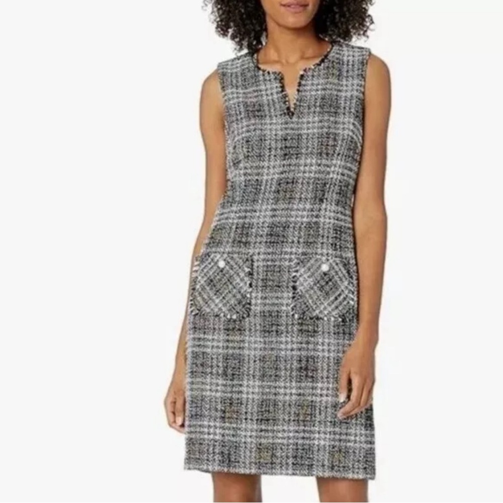 NWT KARL LAGERFELD Tweed Sleeveless Shift Mini Dress Pockets LD9TR129 Size 16